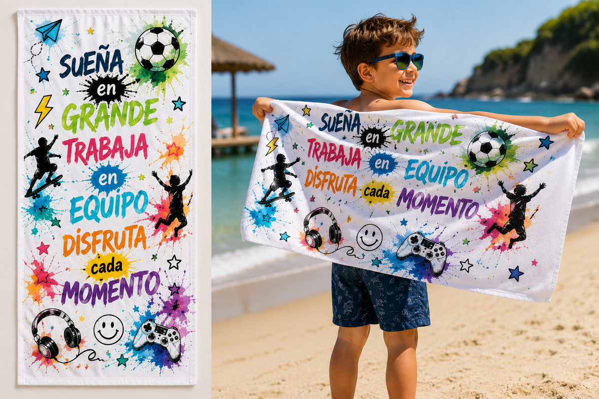 Toalla Infantil "Sueña en Grande" | Diseño Exclusivo Playa y Piscina | Algodón Suave